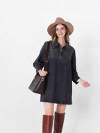 Half-Zip Collared Vintage Denim Dress