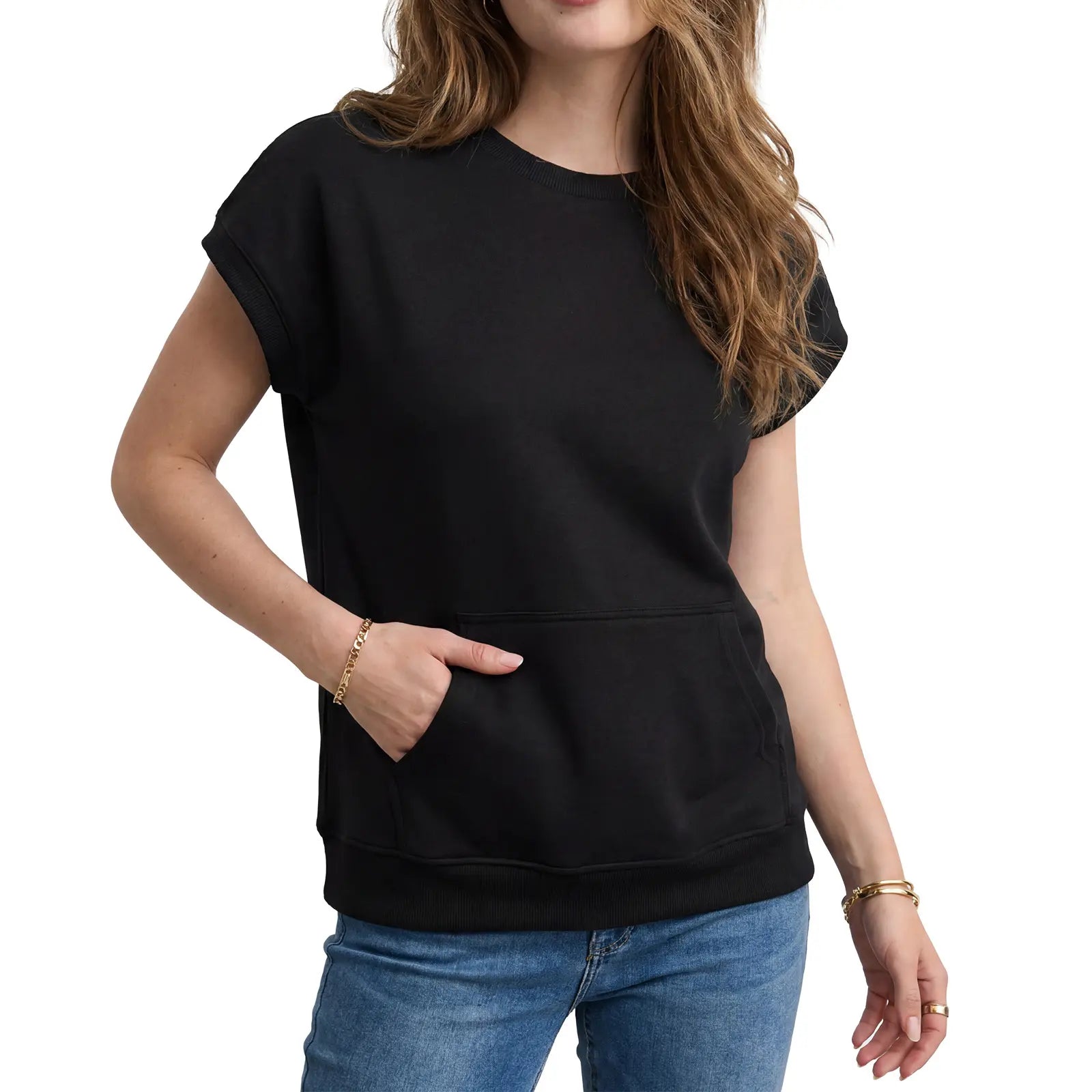 Women's Cap Sleeve Kangaroo Pocket Sweatshirt