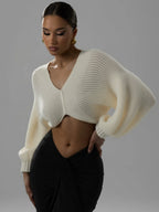 V-Neck Long Sleeve Crop Sweater