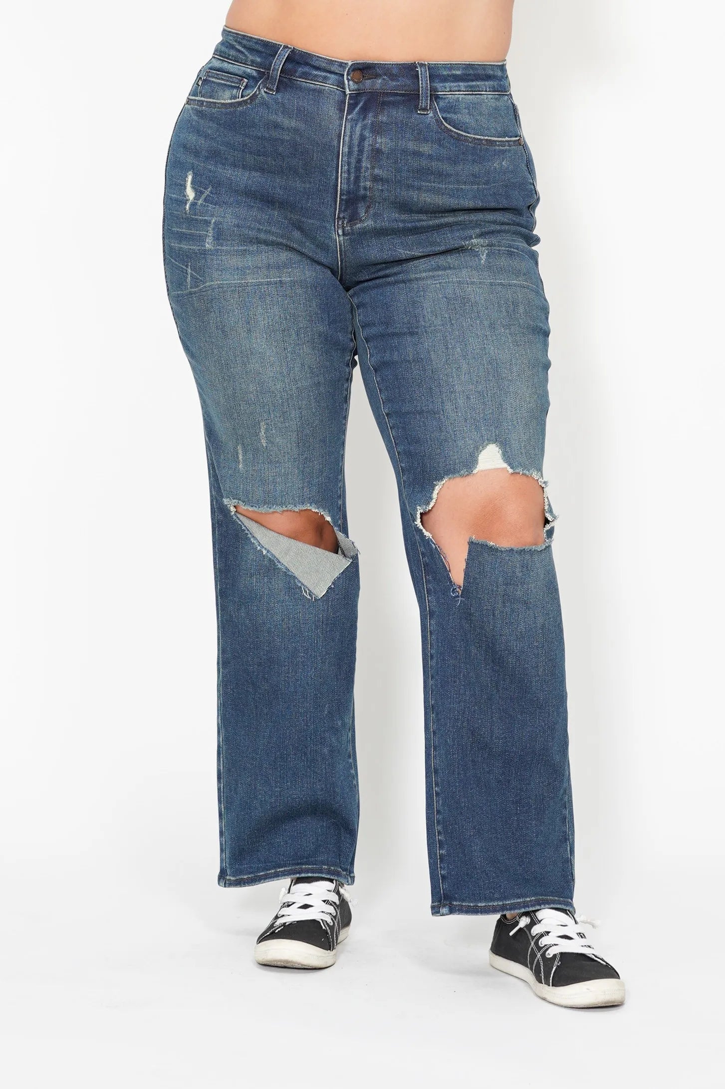 Judy Blue Full Size Hw Ripped Knee Dad Jeans Plus Size