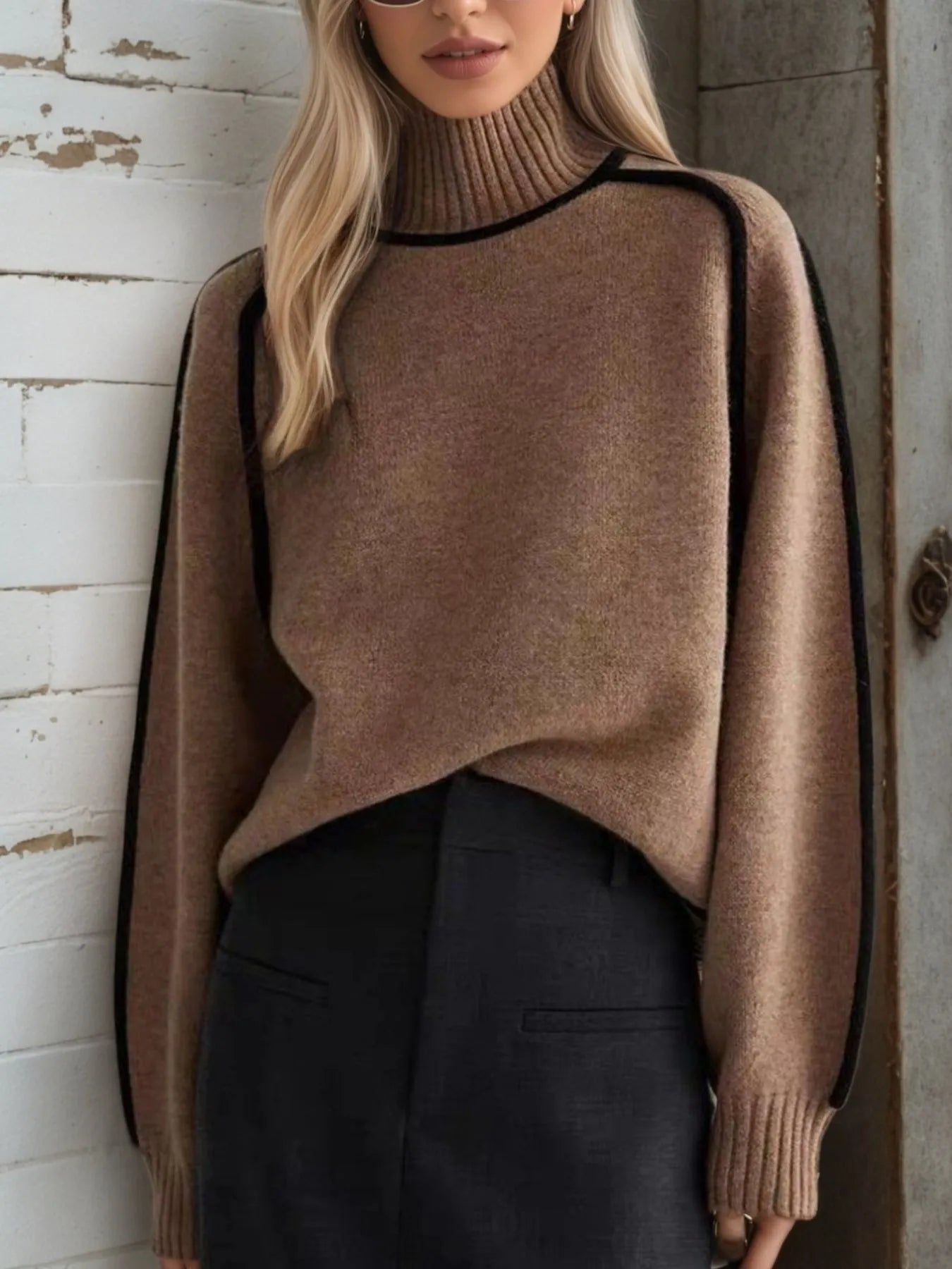 Contrast Trim Turtleneck Sweater