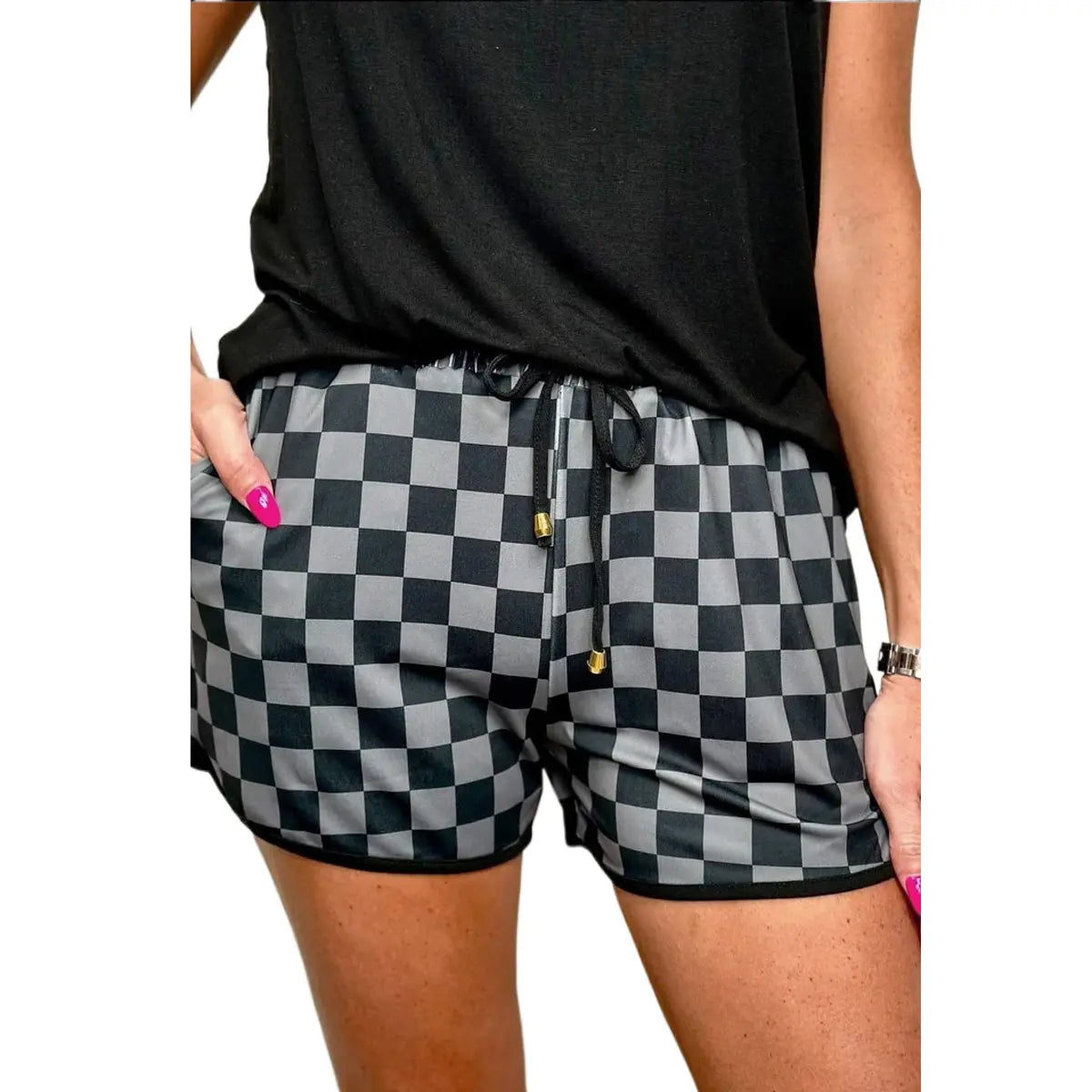 Women's Checkered Drawstring Casual Summer Shorts
