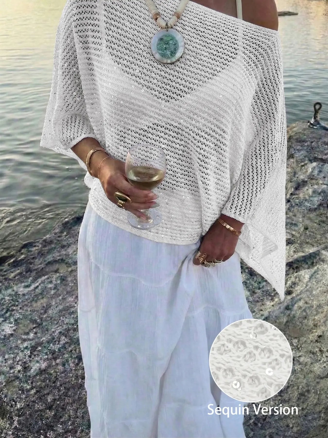 Sequin Hollow-out Knit Summer Top