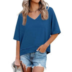 Oversize V-Neck Short Sleeve Casual Flowy Top