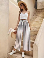 Tied Striped Wide Leg Pants
