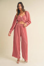 MABLE Front Twisted Long Sleeve Top and Pants Set