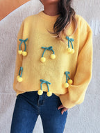 Cherry Round Neck Long Sleeve Sweater