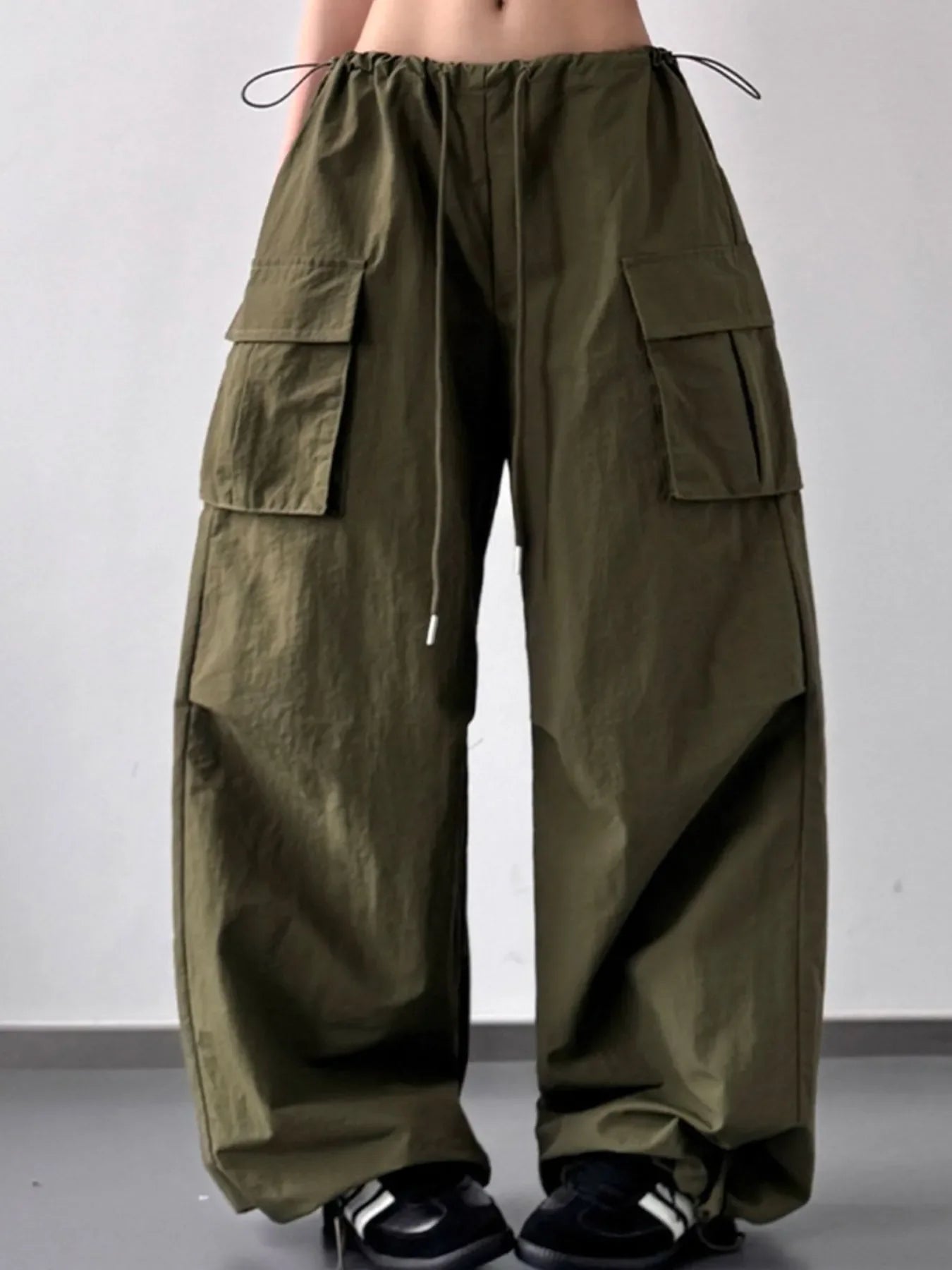 Drawstring Wide Leg Cargo Pants