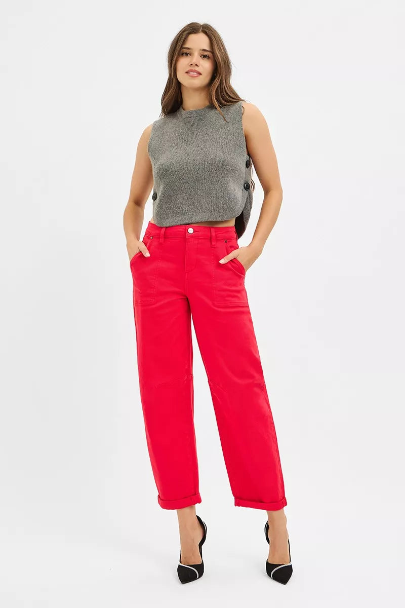 RISEN High Rise Ankle Cuffed Barrel Pants