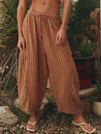 Full Size Striped Wide Leg Casual Pants Plus Size
