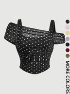 Women's Asymmetric Ruched Mesh Crop Top