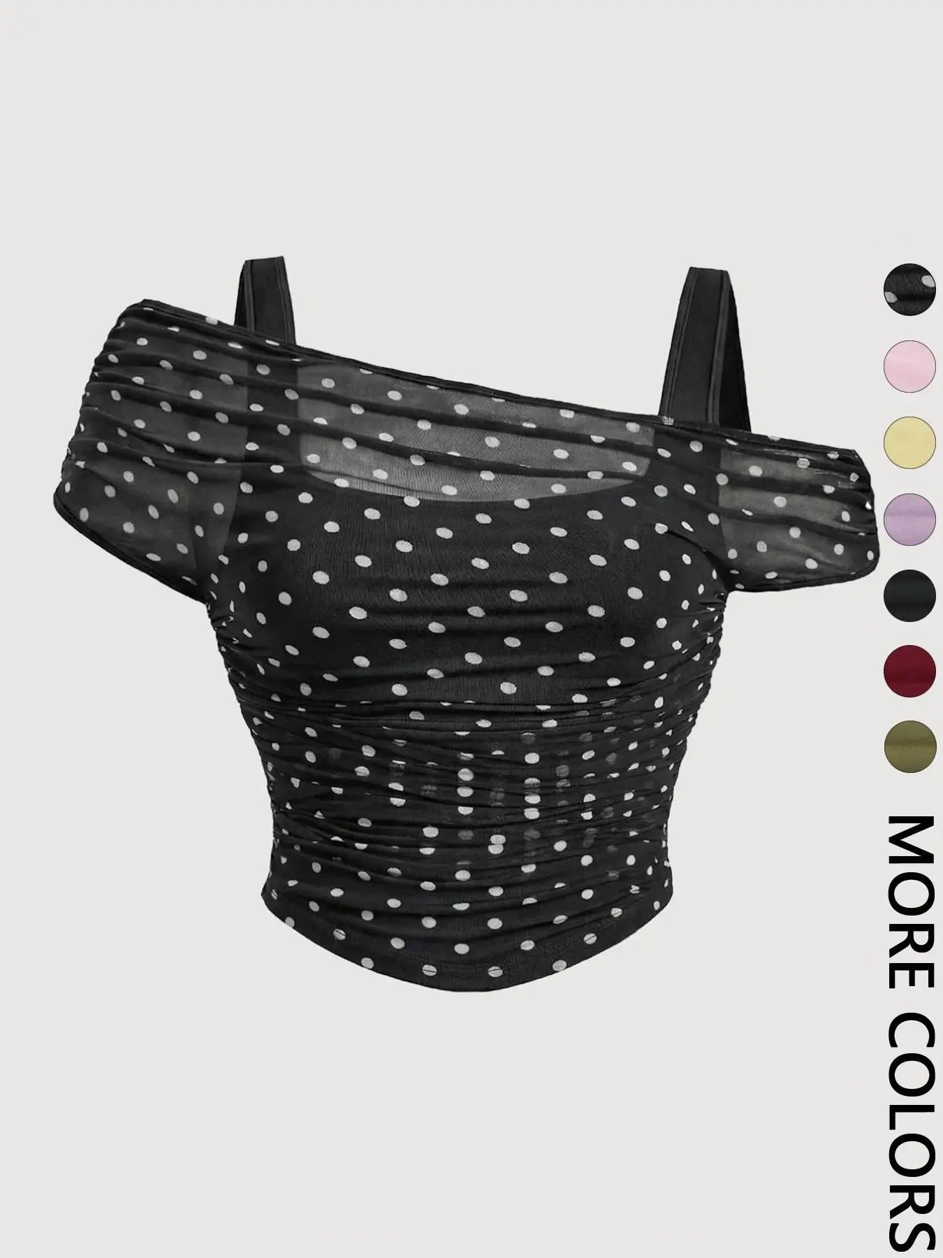 Women's Asymmetric Ruched Mesh Crop Top
