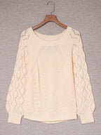 Openwork Round Neck Long Sleeve Sweater