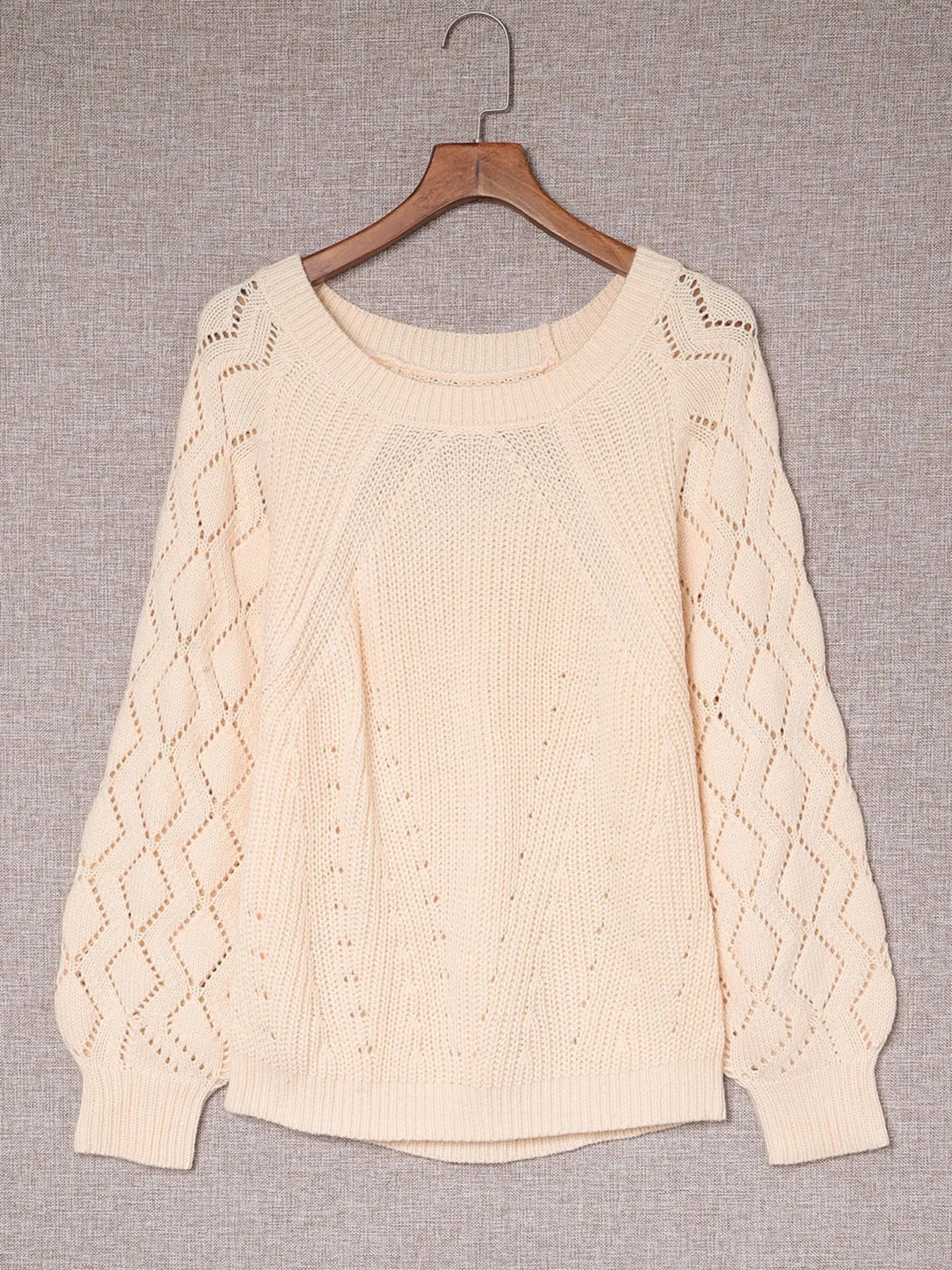 Openwork Round Neck Long Sleeve Sweater