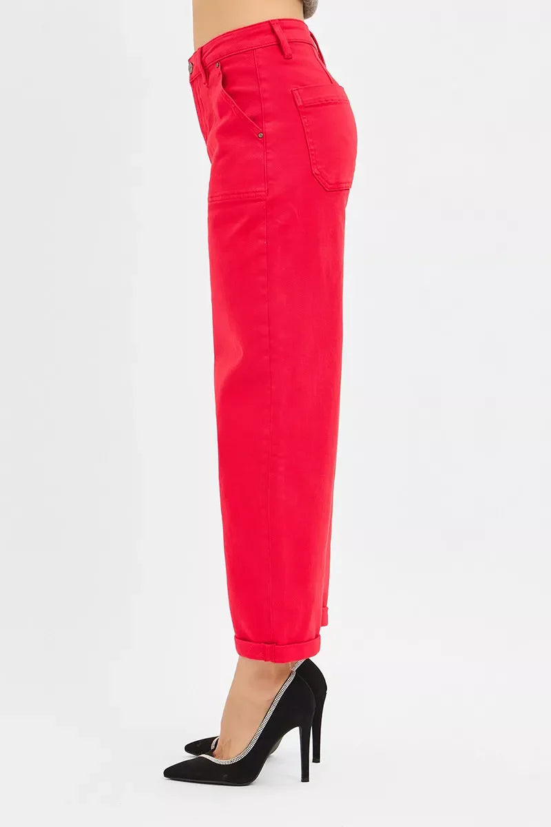 RISEN High Rise Ankle Cuffed Barrel Pants