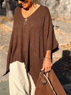 Ribbed Hem V-Neck Sweater