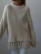 Fringe Round Neck Long Sleeve Sweater