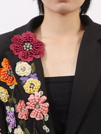 Pearl Detail Flower Lapel Collar Blazer