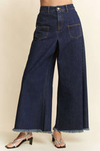 Davi & Dani Patch Pocket Wide Leg Culotte Jeans