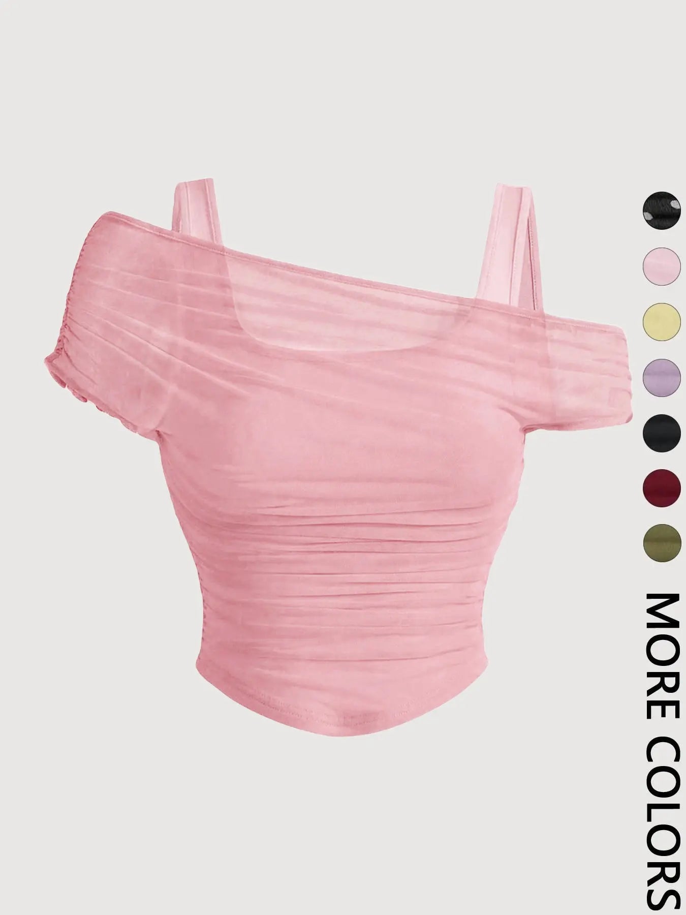 Women's Asymmetric Ruched Mesh Crop Top