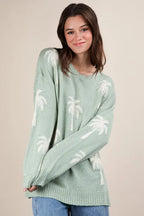 VERY J Palm Tree Graphic Oversized Knit Sweater