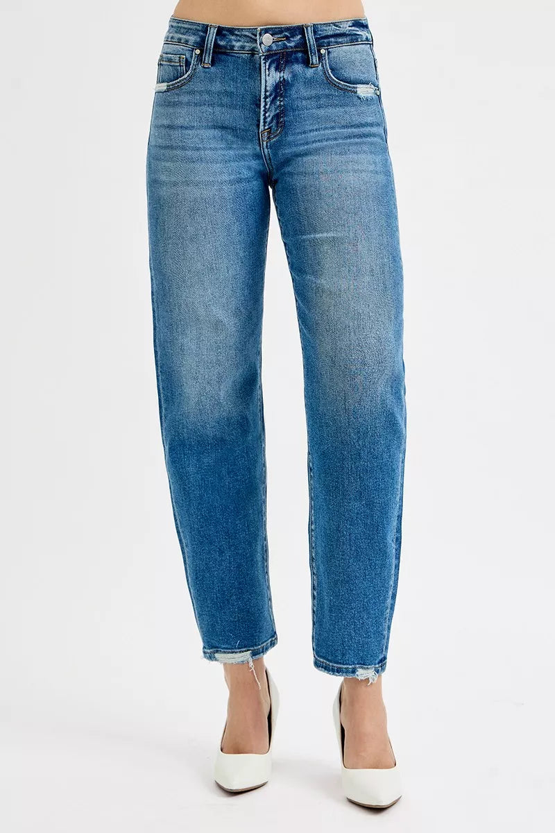 RISEN Tummy Control High Rise Ankle Slim Barrel Jeans