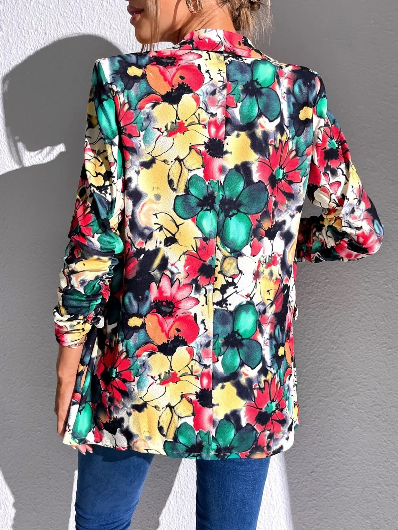 Vibrant Floral Print Open Front Blazer