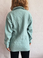 Texture Zip Collar Long Sleeve Sweater