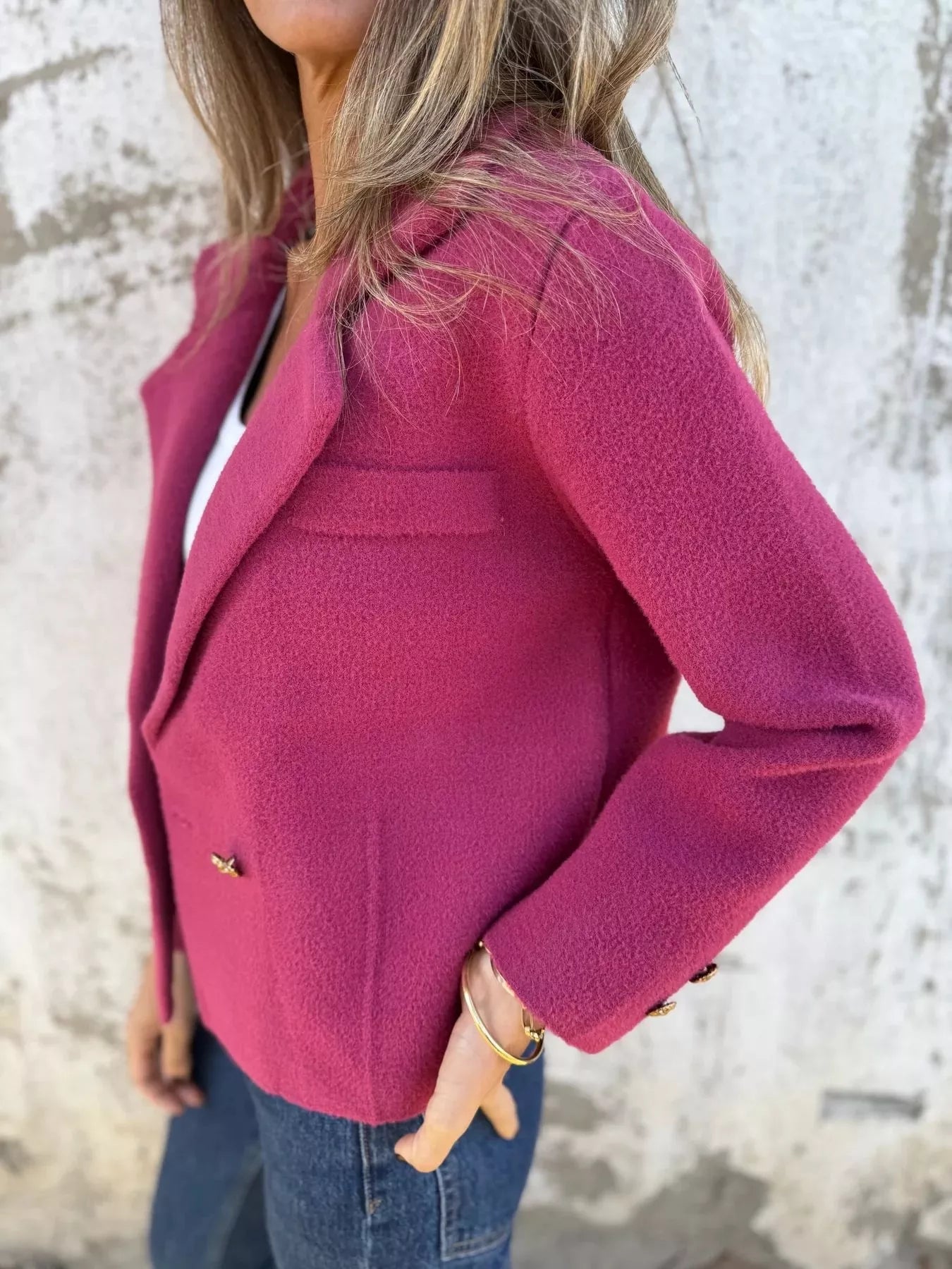 Full Size Double-Breasted Lapel Collar Blazer Plus Size