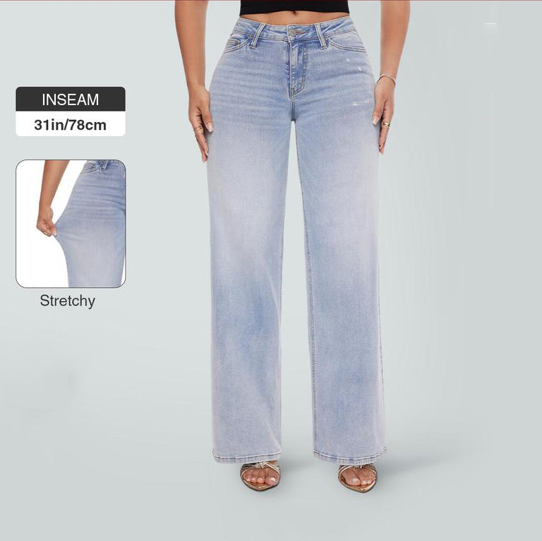 Tummy Control Curve Hugging Rise Baggy Jeans