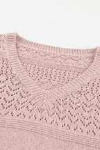 Openwork V-Neck Long Sleeve Sweater