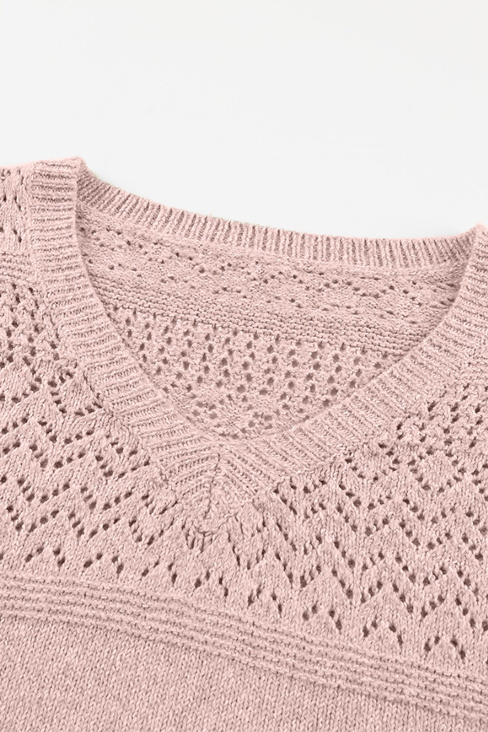 Openwork V-Neck Long Sleeve Sweater