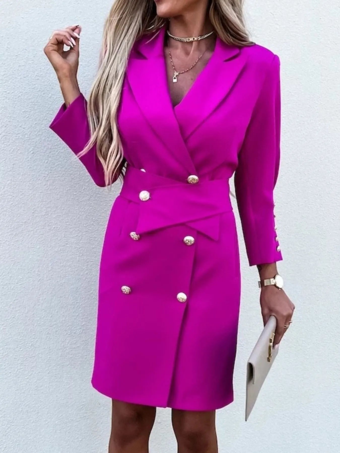 Double-Breasted Lapel Collar Longline Blazer