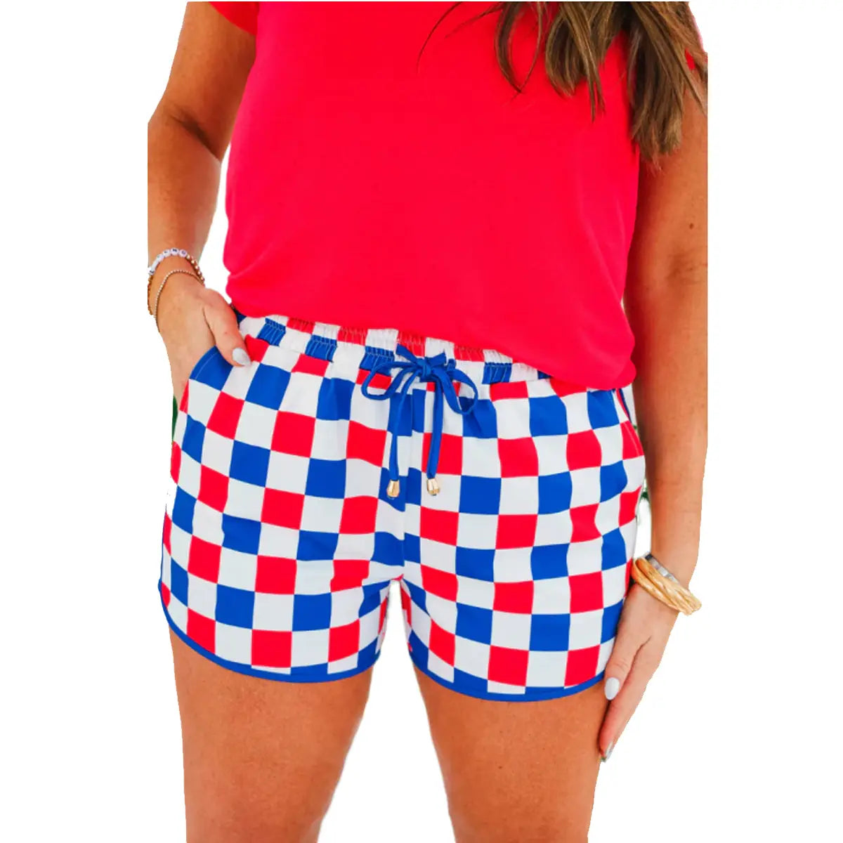 Women's Checkered Drawstring Casual Summer Shorts