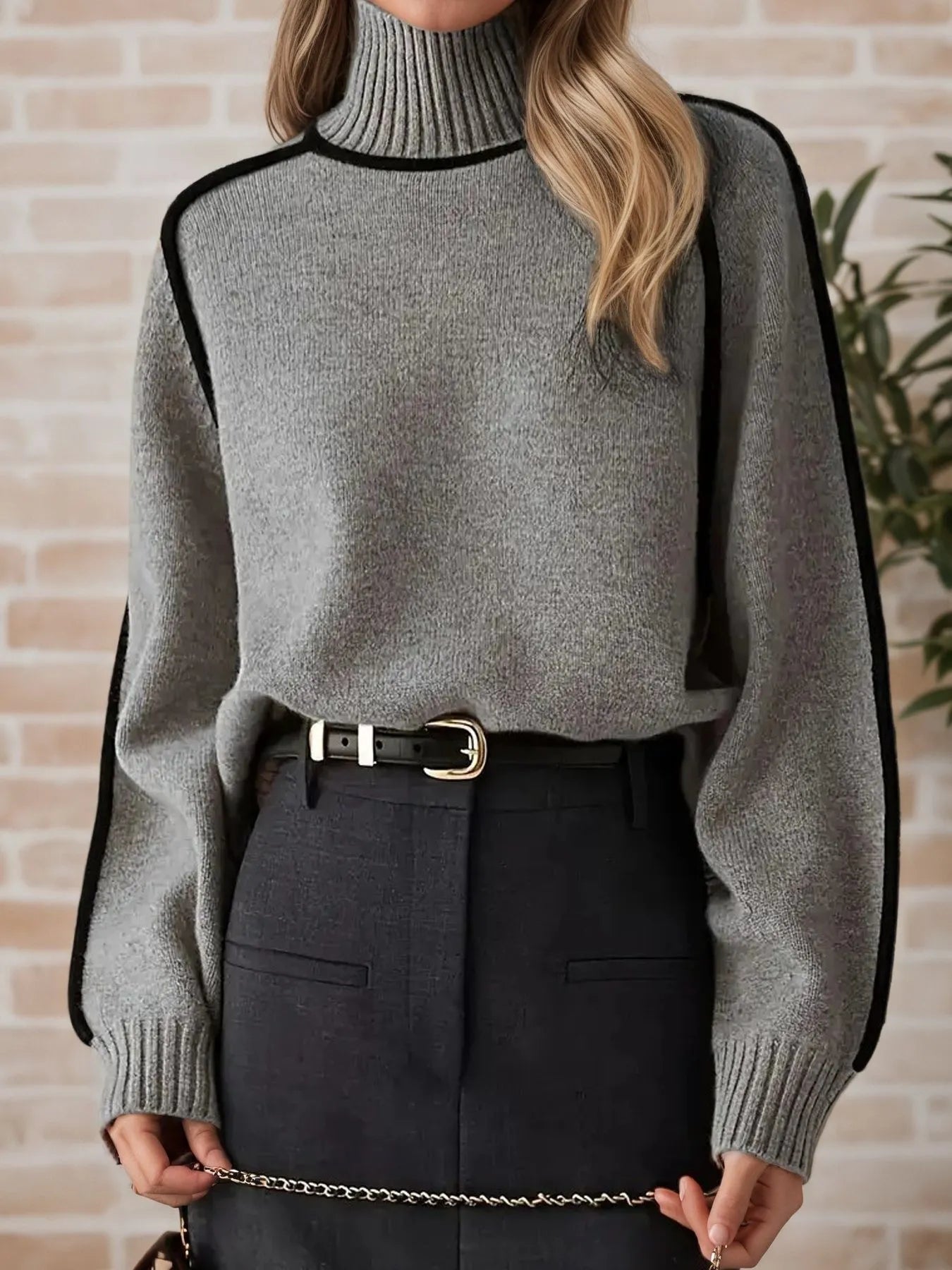 Contrast Trim Turtleneck Sweater