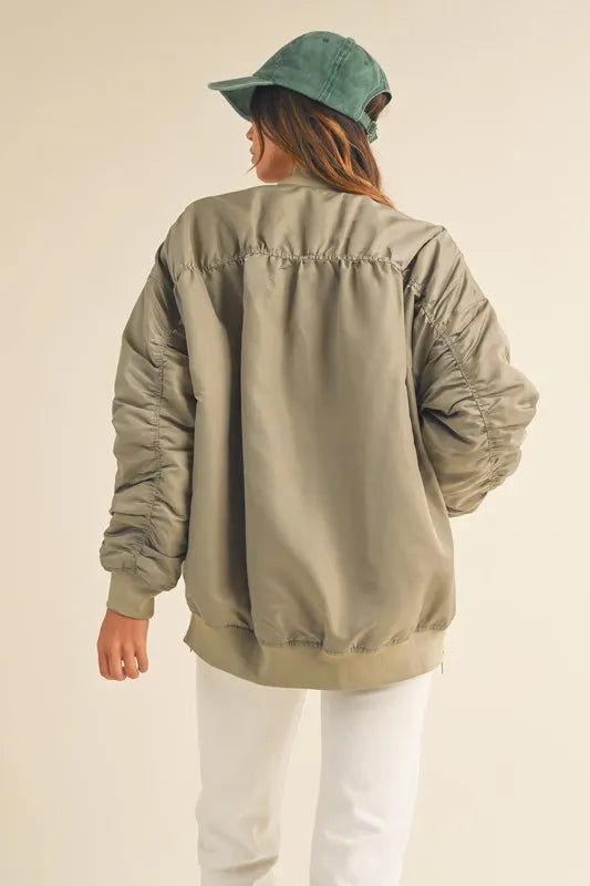 MABLE Back Ruched Utiltiy Bomber Jacket