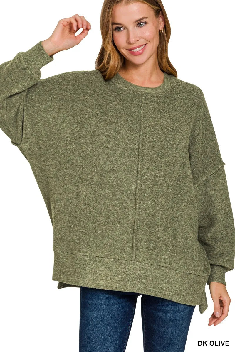 Zenana Brushed Melange Hacci Oversized Sweater