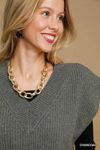 Umgee Oversized V Neck Ribbed Sweater Vest