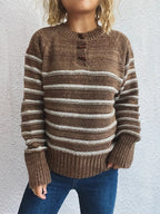 Striped Button Detail Long Sleeve Sweater