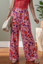 Floral Wide Leg Elastic High Waist Pants