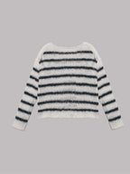 Striped Boat Neck Drop Shoulder Sweater