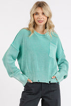 Mittoshop Distressed Hem Round Neck Dropped Shoulder Sweater