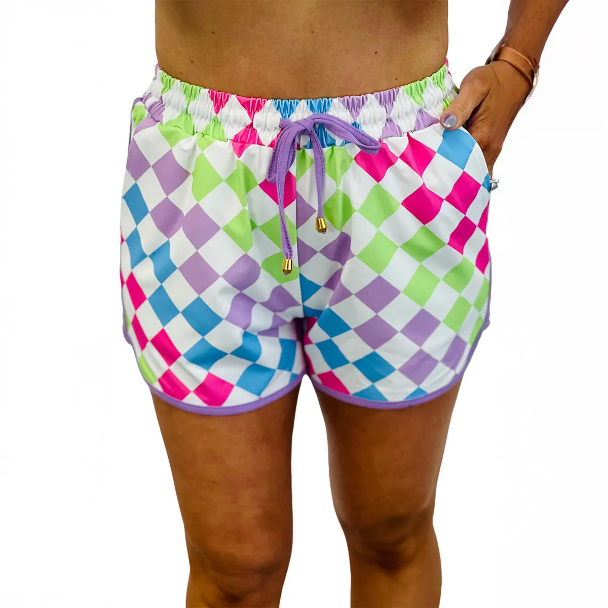 Women's Checkered Drawstring Casual Summer Shorts