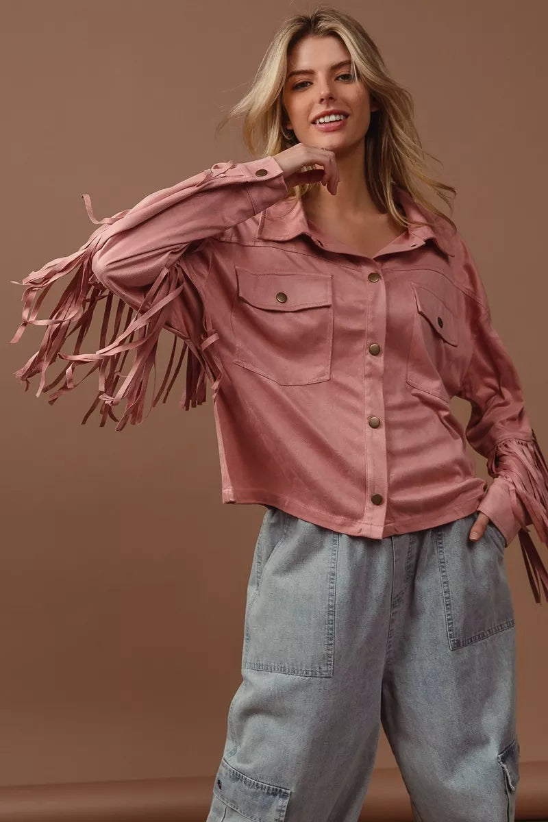 BiBi Suede Fringe Long Sleeve Jacket