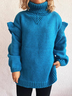 Ruffled Turtleneck Long Sleeve Sweater