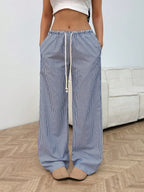 Drawstring Striped Wide Leg Pants