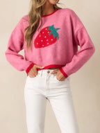 Strawberry Round Neck Long Sleeve Sweater