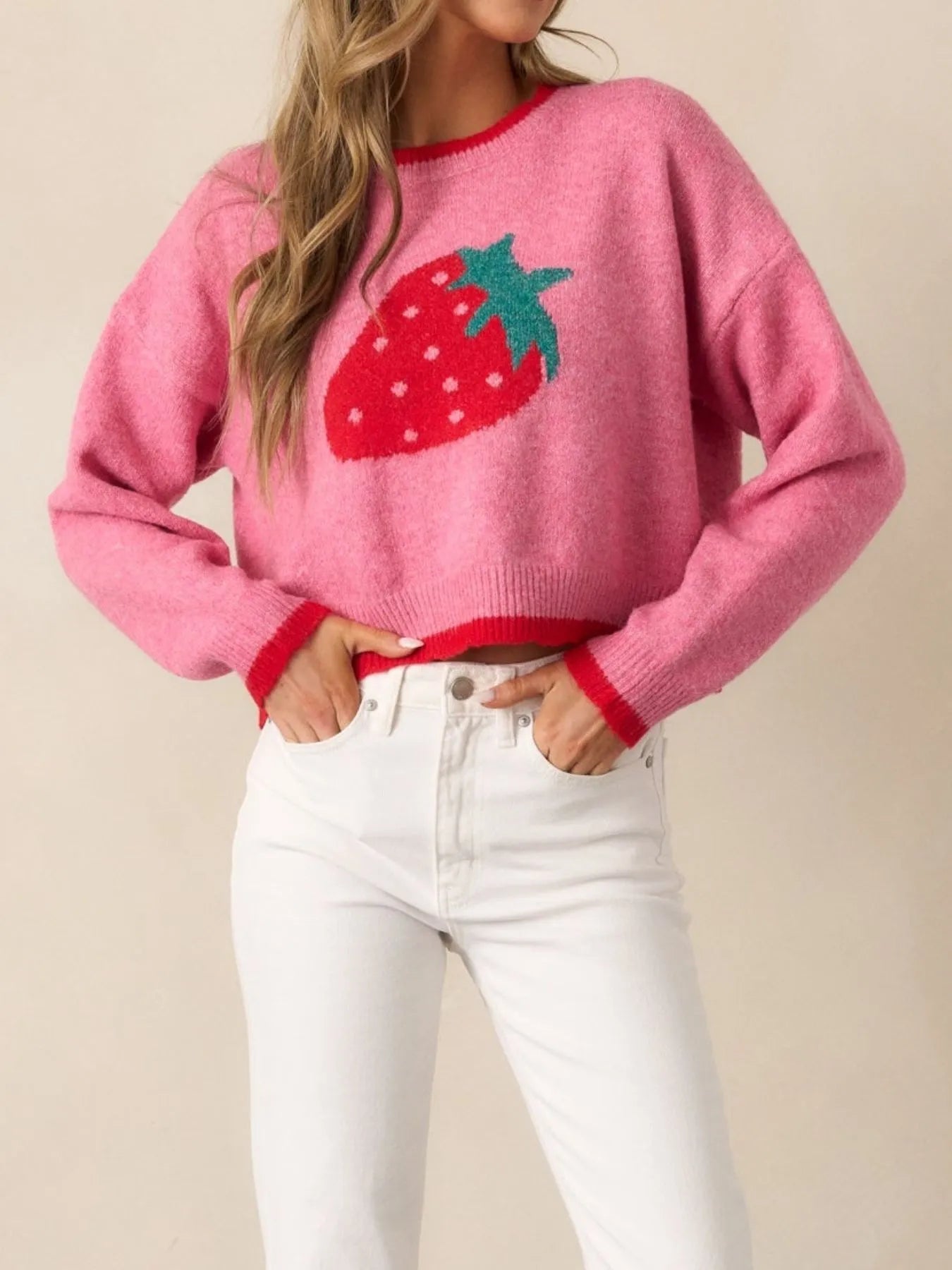 Strawberry Round Neck Long Sleeve Sweater