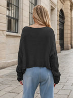 Round Neck Dropped Shoulder Long Sleeve Sweater