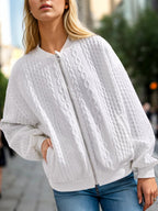 Textured Zip Up Dropped Shoulder Jacket
